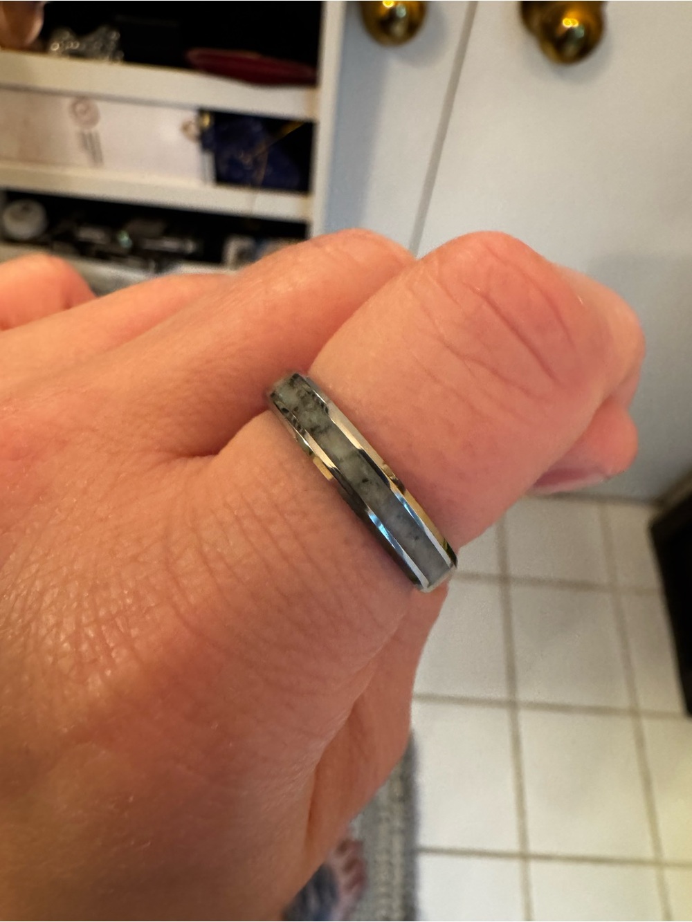 Meteorite and Moonstone glow in the dark Sterling Silver ring